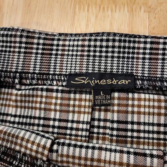 Shinestar Plaid Pleated Black & Brown Mini Skirt Large 20" Waist Elastic - Picture 3 of 5